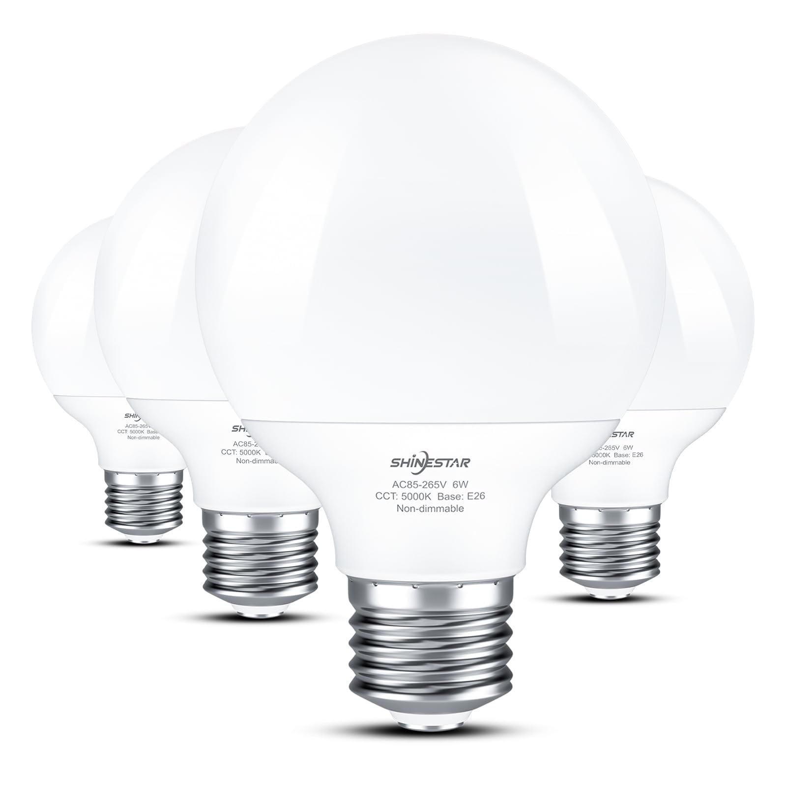 SHINESTAR 4-Pack Vanity Light Bulbs, 60W Equivalent, 5000K
